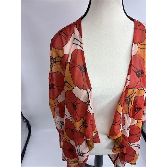 Steve Madden Womens One Size Floral Kimono Swim Cover Up Sheer Lightweight Wrap - Picture 2 of 7